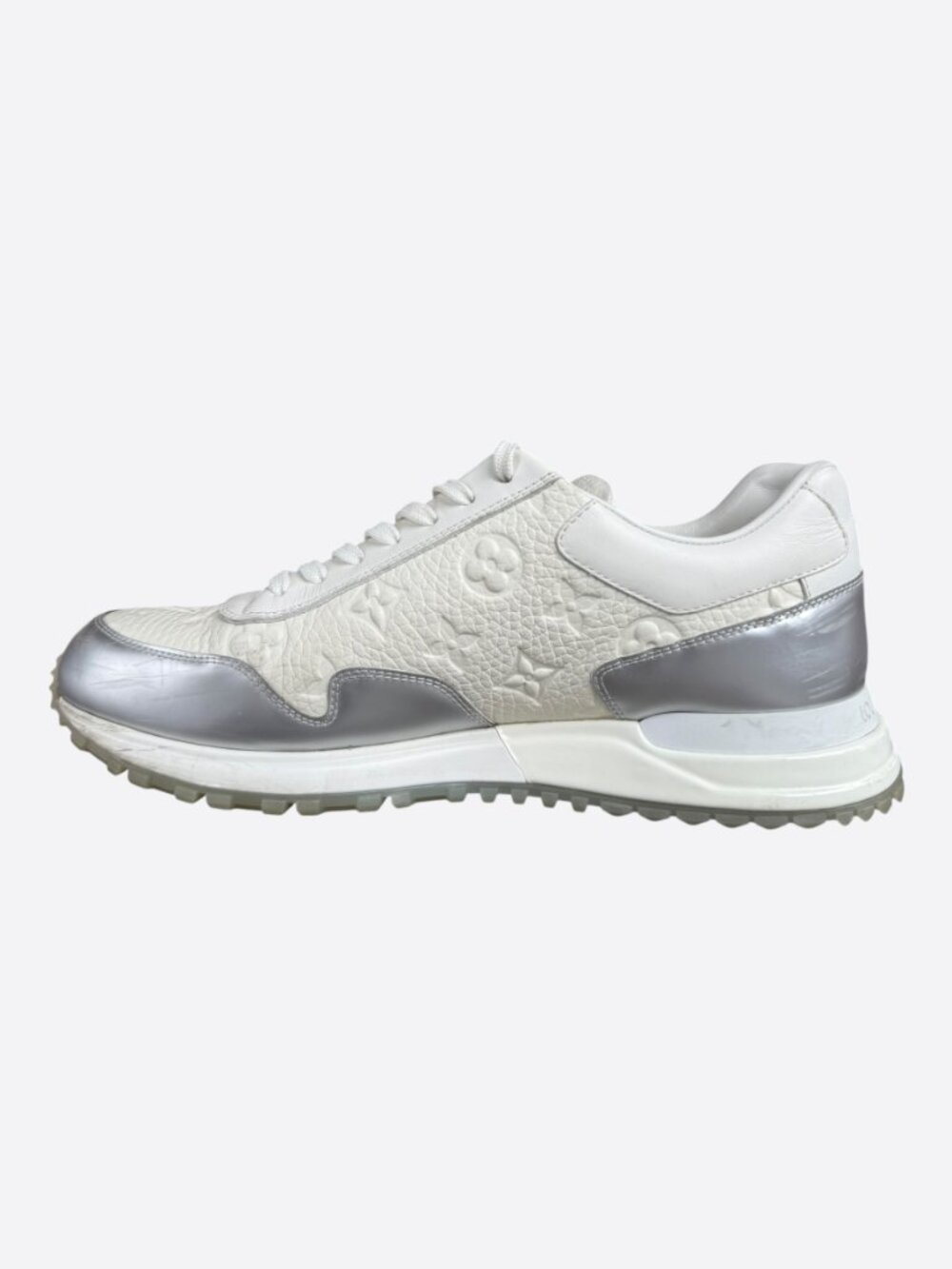 Louis Vuitton White & Silver Monogram Taurillon Run Away Sneakers - Picture 6 of 8